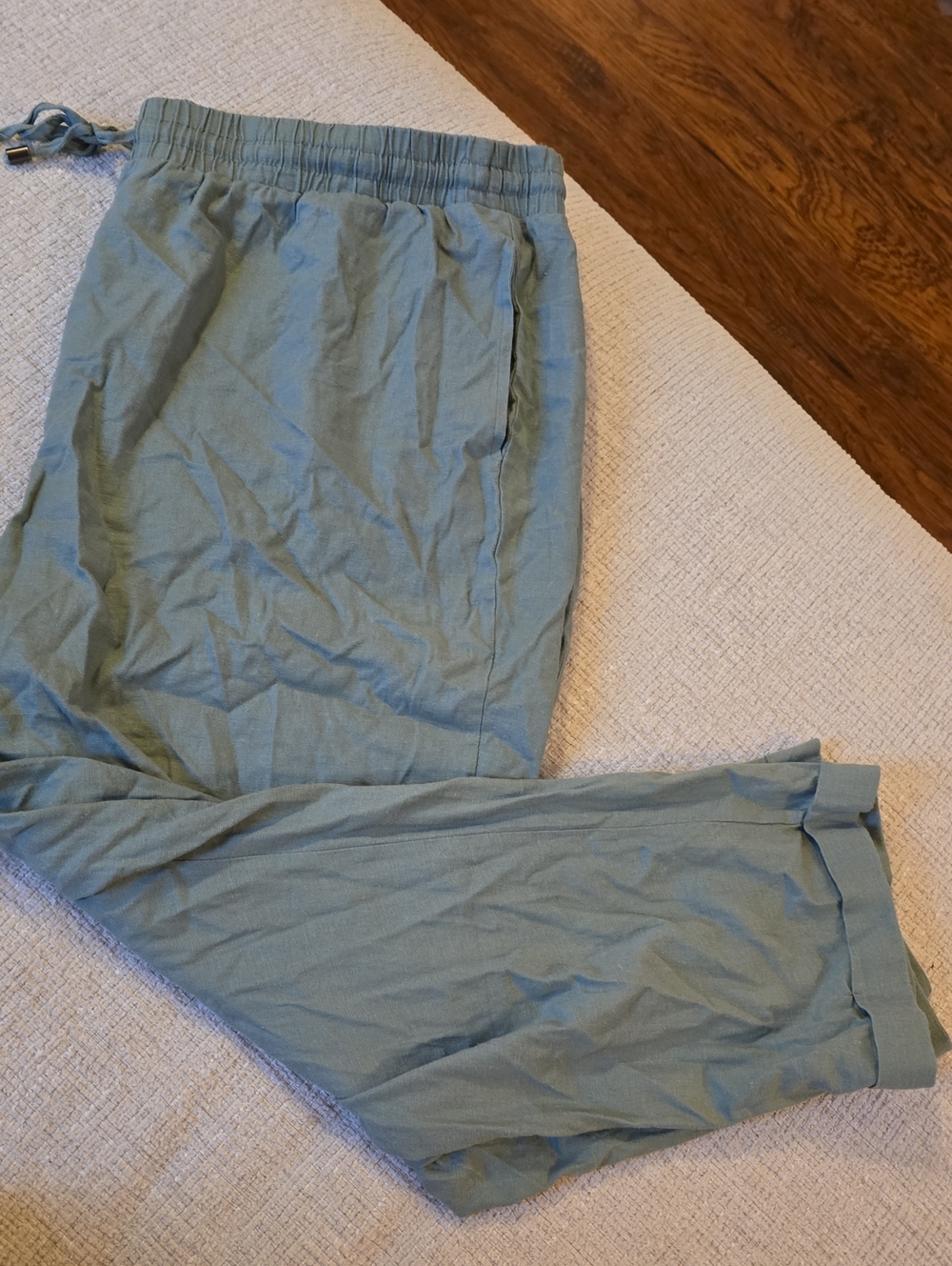 Sage Green Drawstring Linen Pants